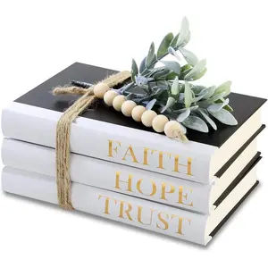 Decorative Hardcover Quote Books,Black and White Decoration Books, Farmhouse Stacked Books,Hope | Faith | Trust (Set of 3) Stacked Books for Decorating Coffee Tables and Bookshelf