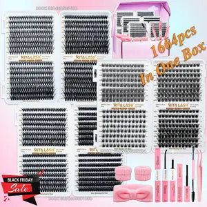 RITALASH 1664PCS Ultra Black Book Lashes D Individual Eyelashes, Individual Lash Extensions W05W06W02W04 30D40D50D60D Multiple Styles Mixed Length Long-Lasting Lashes Kit With Lash Bond&Seal Lash Remover Tweezers