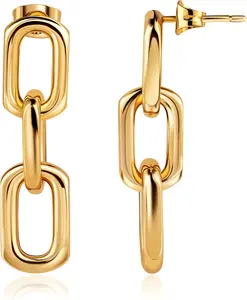 Stella Drop Chain Earrings for Women 18K Gold Plated