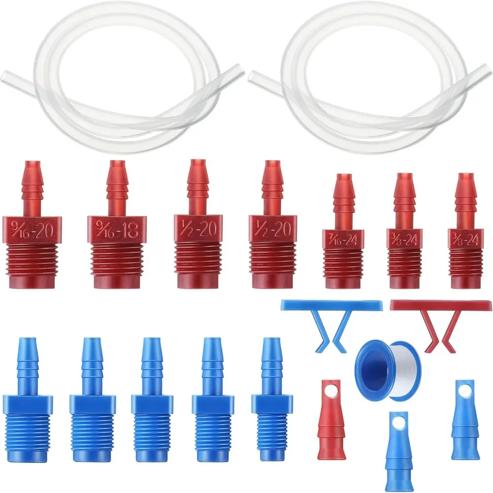 Master Cylinder Bleeder Kit Replacement, 22 In Clear Hose, Clip, SAE and Metric Fittings, Universal Fit, Complete Brake Bleeder Kit with PTFE Tape For 13911