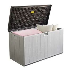 110 Gallon Pro Lockable Resin Deck Box, Waterproof Outdoor Storage Box for Patio Furniture, Garden Tools, Pool Accessories, UV-Resistant Outside Delivery, Grayish Brown