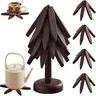 Natural Walnut Wooden Trivet Set - 4 Round Tree-Shape Tableware Pieces, 1 Stand, Durable Hand-Polished Heat-Resistant Foldable Solid Wood, Scorch-Resistant, 450°F Capacity, 7.8" Pan Coverage, Fits Cups to Pans, Birthday Cooking Gift, Modern Home Decor-Z4
