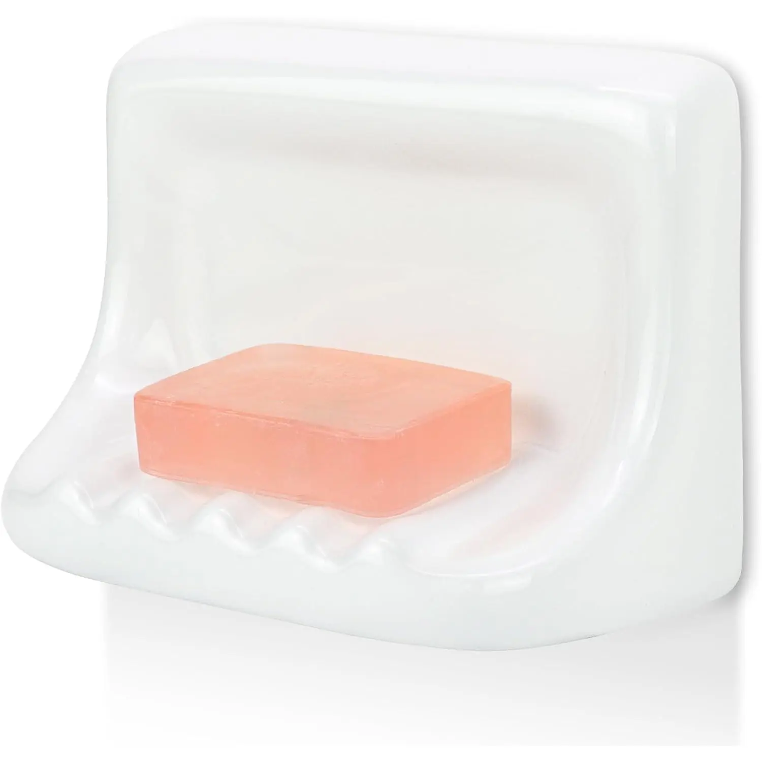 Shower Wall Soap Holder & Ceramic Soap Dish - Fits 4x4 Inch & Any Tile Walls, Heavy-Duty Flat- Design with Drainage Slope, No-Slip, Classic White
