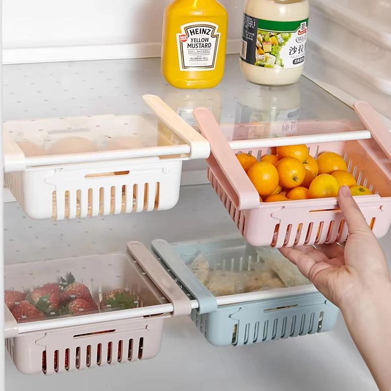 2pc Retractable Drawer Storage Basket Set - Space-Saving Organizer for Fridge & Kitchen - Convenient, Easy-to-Use, Durable - Home Organization Solution