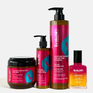 ECOLCHIPRO Collagen Shea Butter Hair Mask Shampoo Leaving-in Conditioner Argan Oil Set Collagen Hair Treatment Deep Repair Conditioning for Dry Damaged Hair All Hair Types 550+750+200+60ml Moisturizing Curl Cream Natural Haircare Nourishing Hair Mask