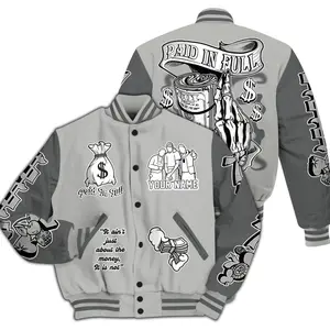 Varsity Jacket Match Retro Wet Cement 4s: Paid In Full Baseball Custom Name Graphic NZH