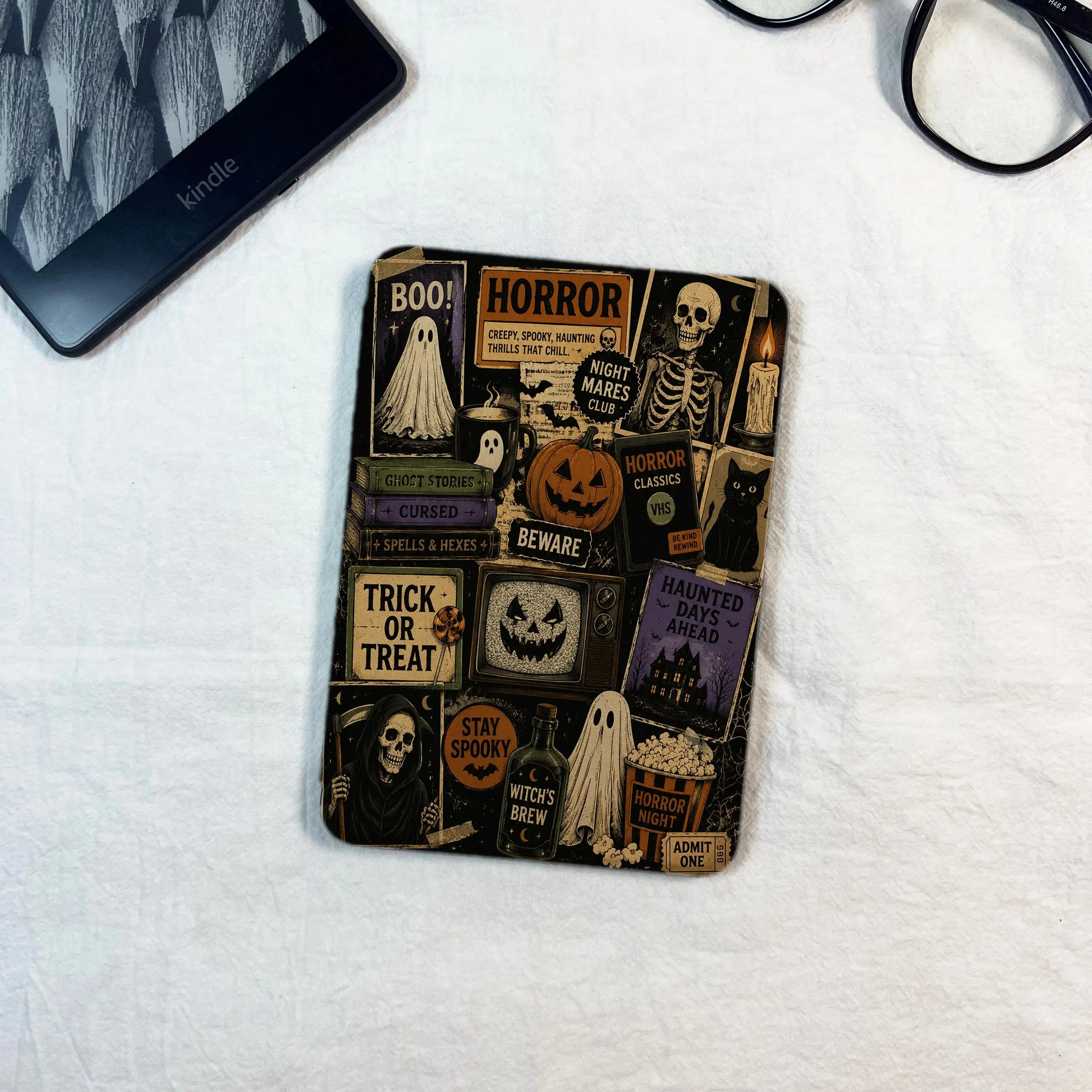 Vintage Horror Collage Kindle Cover, Detachable Magnetic Kobo Case, Auto Wake_sleep Cover, Gothic E-reader Cover, Bookish Halloween Gifts
