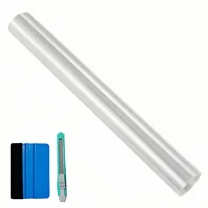 60"x12" Clear Car Headlight Tint Film with Squeegee and Cutter Kit, Body Surface Protection Vinyl Film, 5FTx1FT Scratch Resistant Vinyl Wrap Self-Adhesive Sticker Tape Transparent Auto Paint Protective Shields, Tear Off without Residue