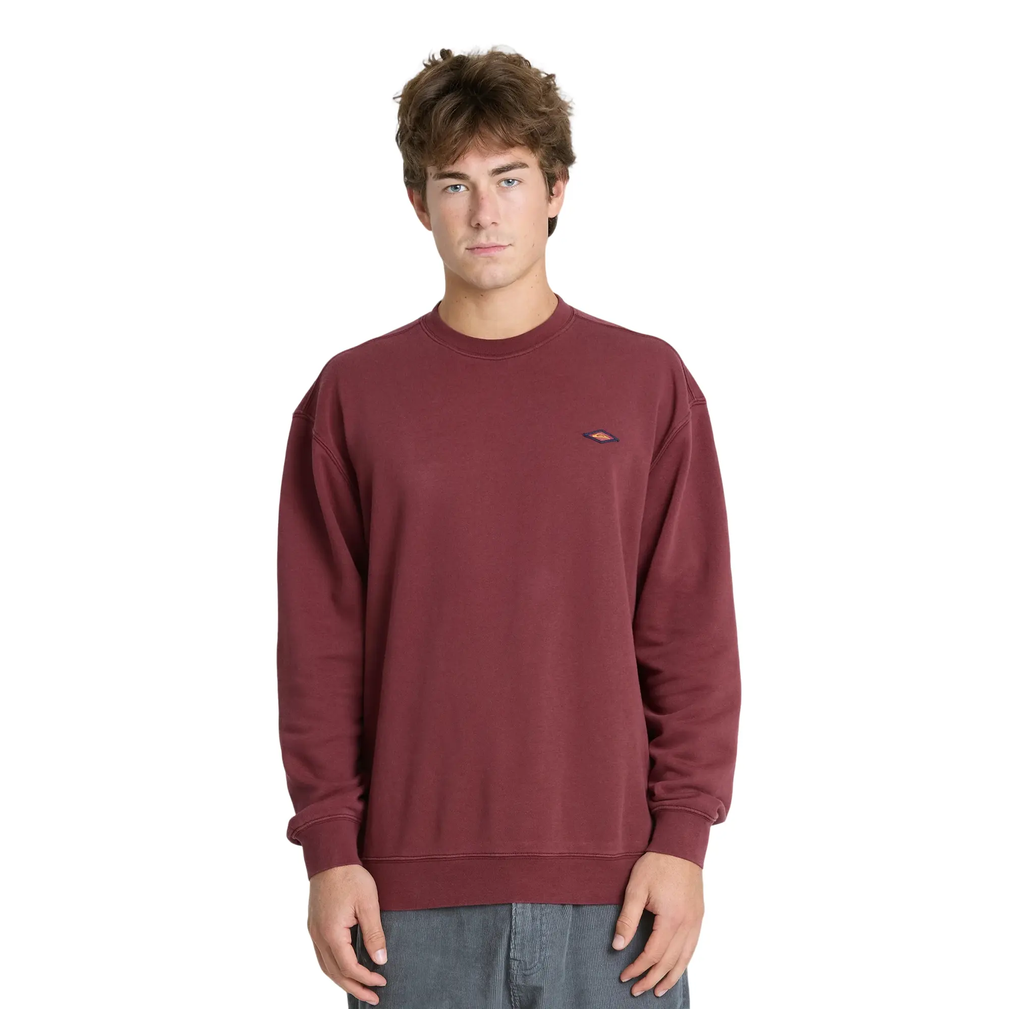 Quiksilver | Saltwater Mineral Wash Crewneck Sweatshirt | Burgundy Casual Long Sleeve | All-Season Warmth Top Hoodie Soft