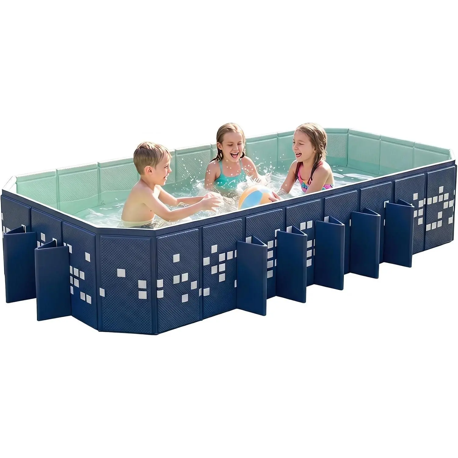 Foldable Pool Non-Inflatable, 122"×65"×20" Extra Large Collapsible Swimming Pool for Kids Adults, Hard PVC Board, 14 Triangle Supports, Family Backyard Outdoor Pool, Blue
