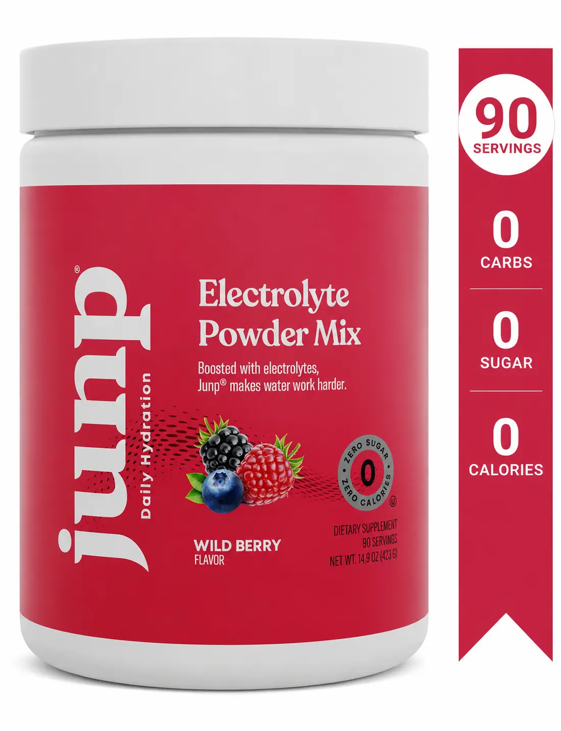 JUNP Wild Berry Electrolyte Powder Mix - 0 Sugar, Gluten Free Hydration Drink Mix with Potassium, Magnesium - 90 Servings