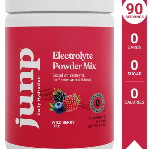 JUNP Wild Berry Electrolyte Powder Drink Mix - Sugar-Free, Vegan Friendly, Gluten-Free, Kosher, Hydration Powder with Sodium, Potassium, Magnesium, Keto-Friendly, Soy-free 90 Servings