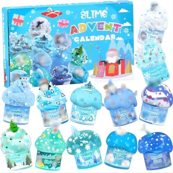Summer Spring Gift Advent Calendar 2025, 24 Days of Countdown Calendar, Blue Slime Kit, Different Butter Slimes Cloud Slimes Fluffy DIY Kit