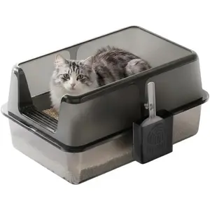 Stainless Steel Cat Litter Box with Lid, Non-Stick Metal Litter Box, Enclosed High Sided Cat Litter Box for Cats, Side Entry Odor Control, Easy Clean box furniture