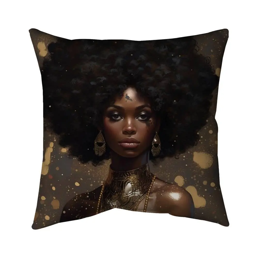 212 MAIN 16x16 in. Natural Tone Poly Twill African Print Square Cushion - Cultural Motif, Brown Durable Design, Bedroom Home Decor Pillow