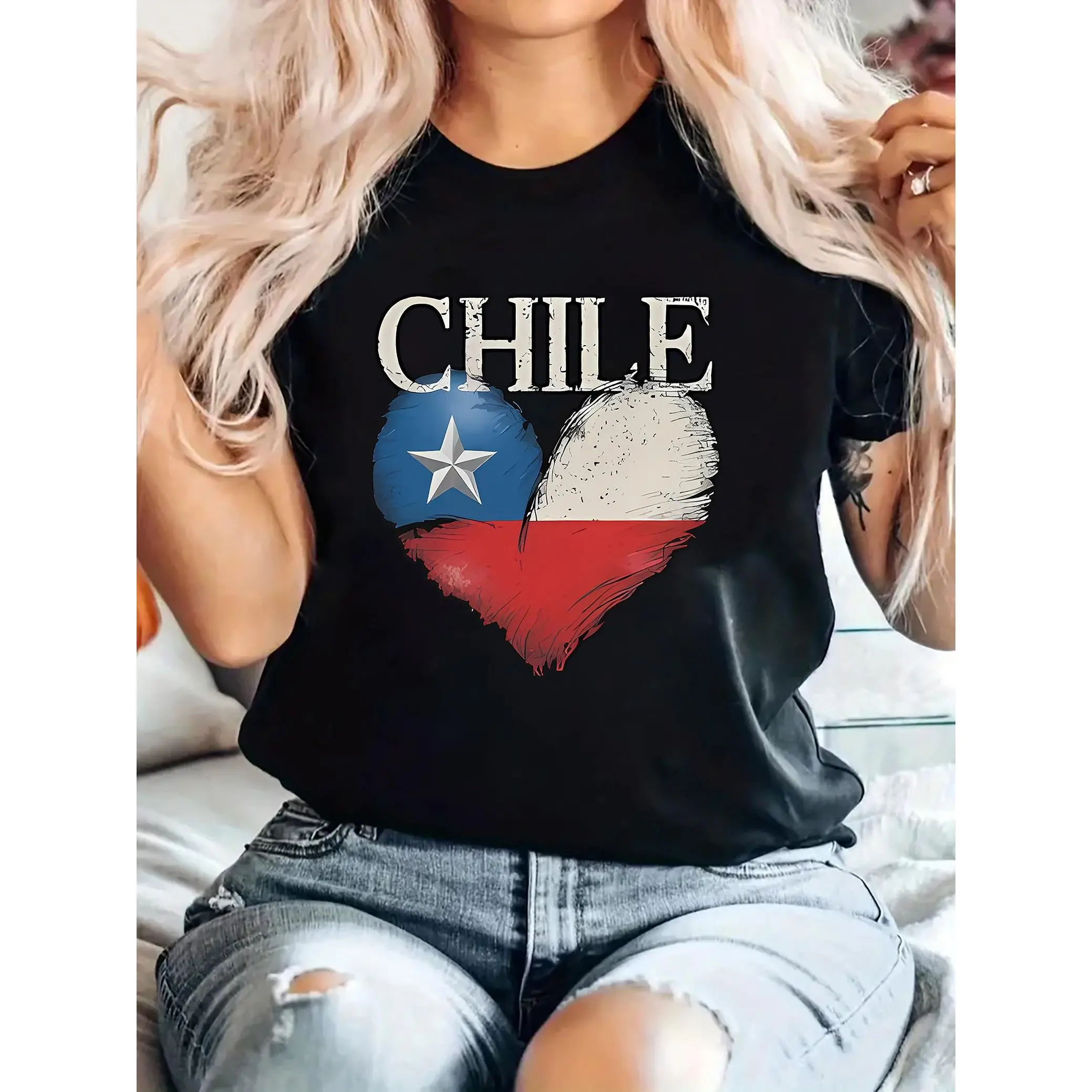 Men's  Women's Chile Flag T-Shirt - Chilean Nation unisex soft cotton short sleeve t shirt, vintage graphic casual tee for men women teens, perfect birthday holiday gift for camping travel gym daily street casual wear