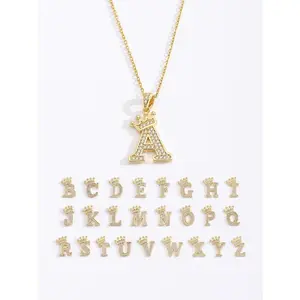 1pc Fashionable Crown & 26 Initial Letter Pendant Necklace For Women, Cute Iced Out Letter Jewelry, Birthday Gift