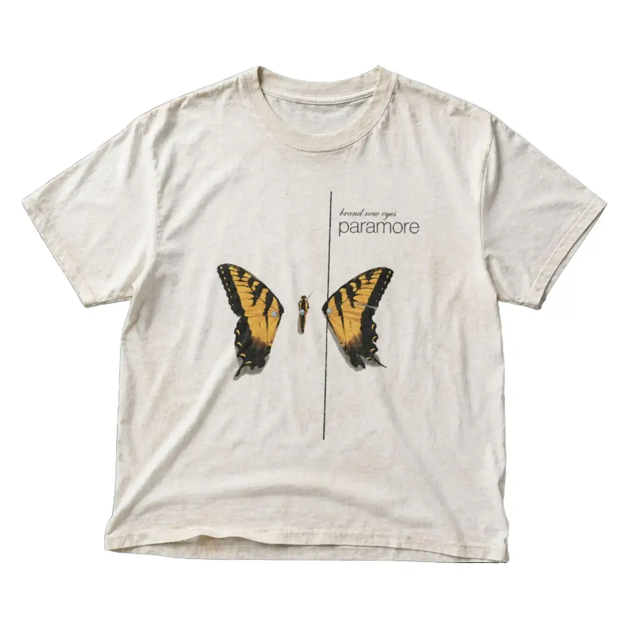 Paramore Brand New Eyes Butterfly T-Shirt, White Graphic Tee, Vintage Indie Rock Band Shirt, Soft Grunge Y2K Unisex Cotton Fan Gift