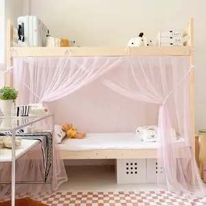 Bunk Bed Curtains Dormitory Net 4 Corner Post Bed for Kid Teens Dustproof Loft Bed Curtains(Light Pink,Twin Long)