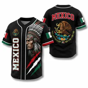 Mexico Baseball Jersey, Aztec Warrior Button Up Shirt, Mexican Flag Eagle Fan Gift, Vintage Mexican Style Baseball Jersey