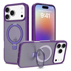 MagSafe Compatible iPhone Case with Built-in Kickstand, Shockproof Matte Translucent Cover, Full Camera Protection for iPhone 16/17 Pro/Pro Max  Purple