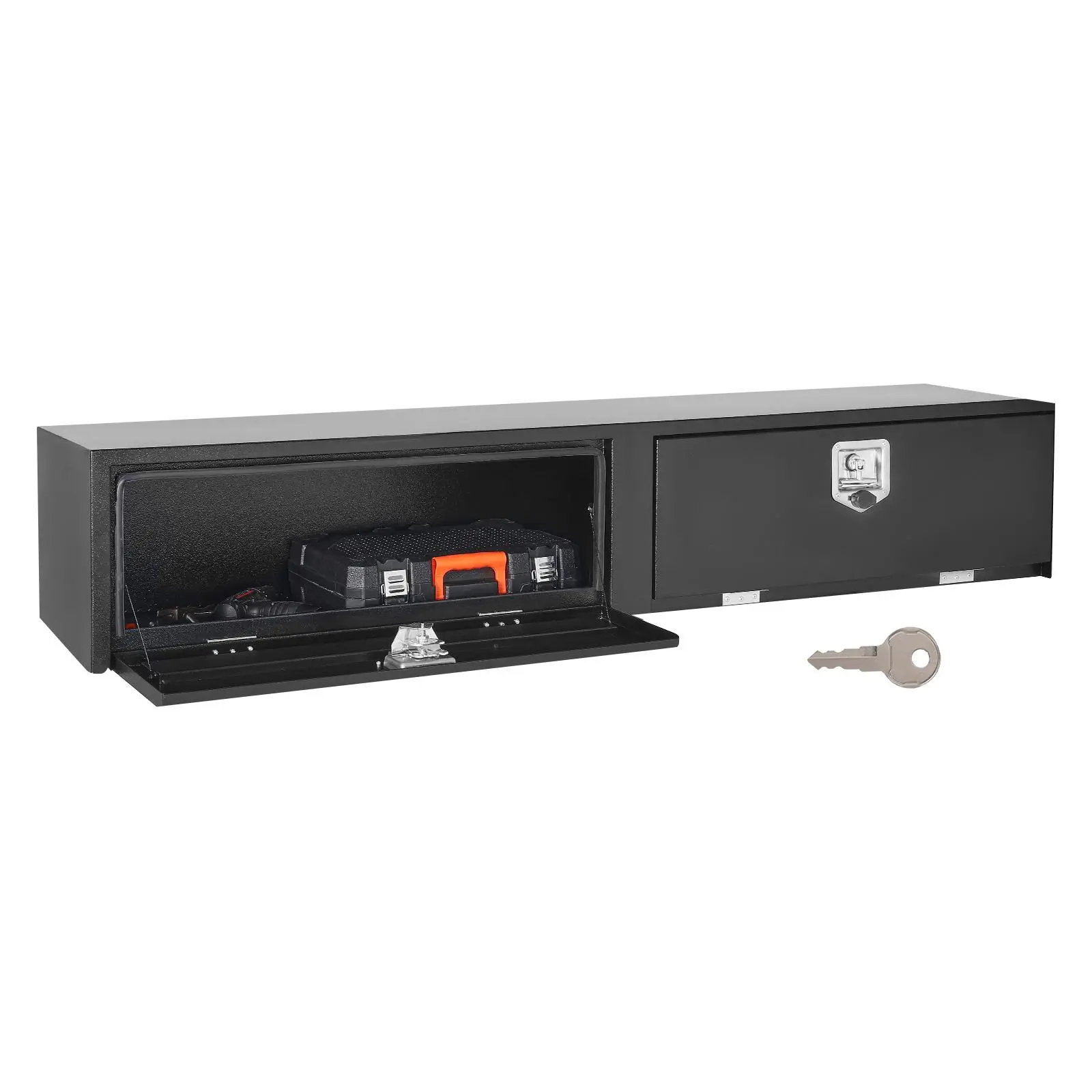 【toolupgrade】VEVOR Large-Capacity 72x13x16in Metal Topsider Tool Box, Dual Drop Doors, Heavy-Duty Lockable Latch for Anti-Theft Protection, Rust-Resist Steel Construction, J-Hooks, Pickup Bed Truck Accessory, Water Repellent, Easy Detachment