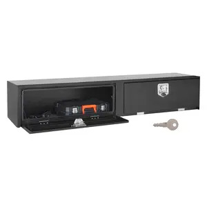 【Summervibes】VEVOR Truck Tool Box, 72 x 13 x 16 Inch, Black Carbon Steel Topsider Toolbox with Dual Drop Doors, Heavy Duty Lockable Storage & Organization Box with Latch, Corrosion-Resistant, for Truck Bed Pickup