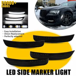 AUTOONE For 2015-2023 CHRYSLER 300 Flowing White LED Side Marker Lights, Front Rear LED Dynamic Scan Start-up Side Marker Lamp Smoked Lens Front Bumper LED Side Marker Lights White 4pcs