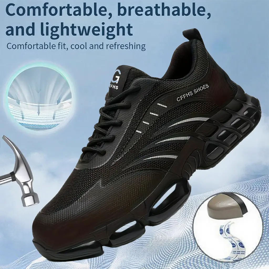 CFFHS SHOES Bao Tai Comfortable Safety Shoes Lightweight Anti-Smash Anti-Puncture Lace-Up Non-Slip Outdoor Breathable and Refreshing