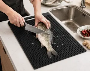 Fish Fillet Mat for Kitchen and Boat, Compact PVC Filleting Board with Measuring Scale, Easy to Clean Non-Slip Fish Cleaning Mat
