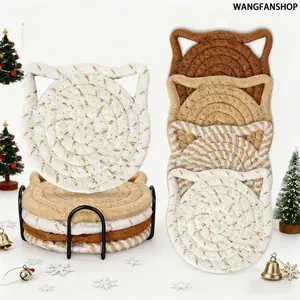 Cat-Ear Coaster Set (8-Piece) — Non-slip, absorbent coasters with a protective holder; decorative mats suitable for home kitchens and dining rooms.