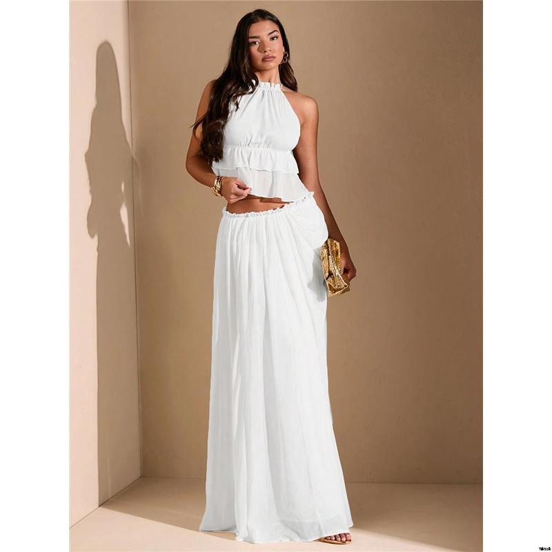 Date Beach Holiday , Women For Maxi Slit High Ruched Asymmetric White BAE tiktok White Skirt Vacation