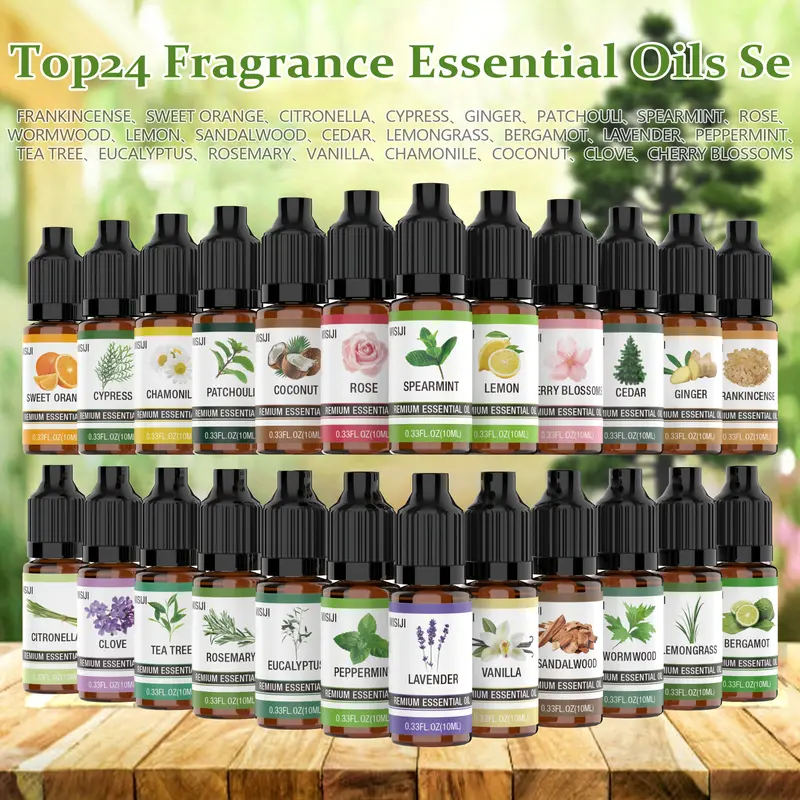 Premium Essential Oil Box Set - 10/12/24x10ml Non-Aerosol Assorted Flavors Scented Oils, Calming Home Fragrance Freshener, Diffuser Refill, Candle Making Signature Scent Mini Gift Set