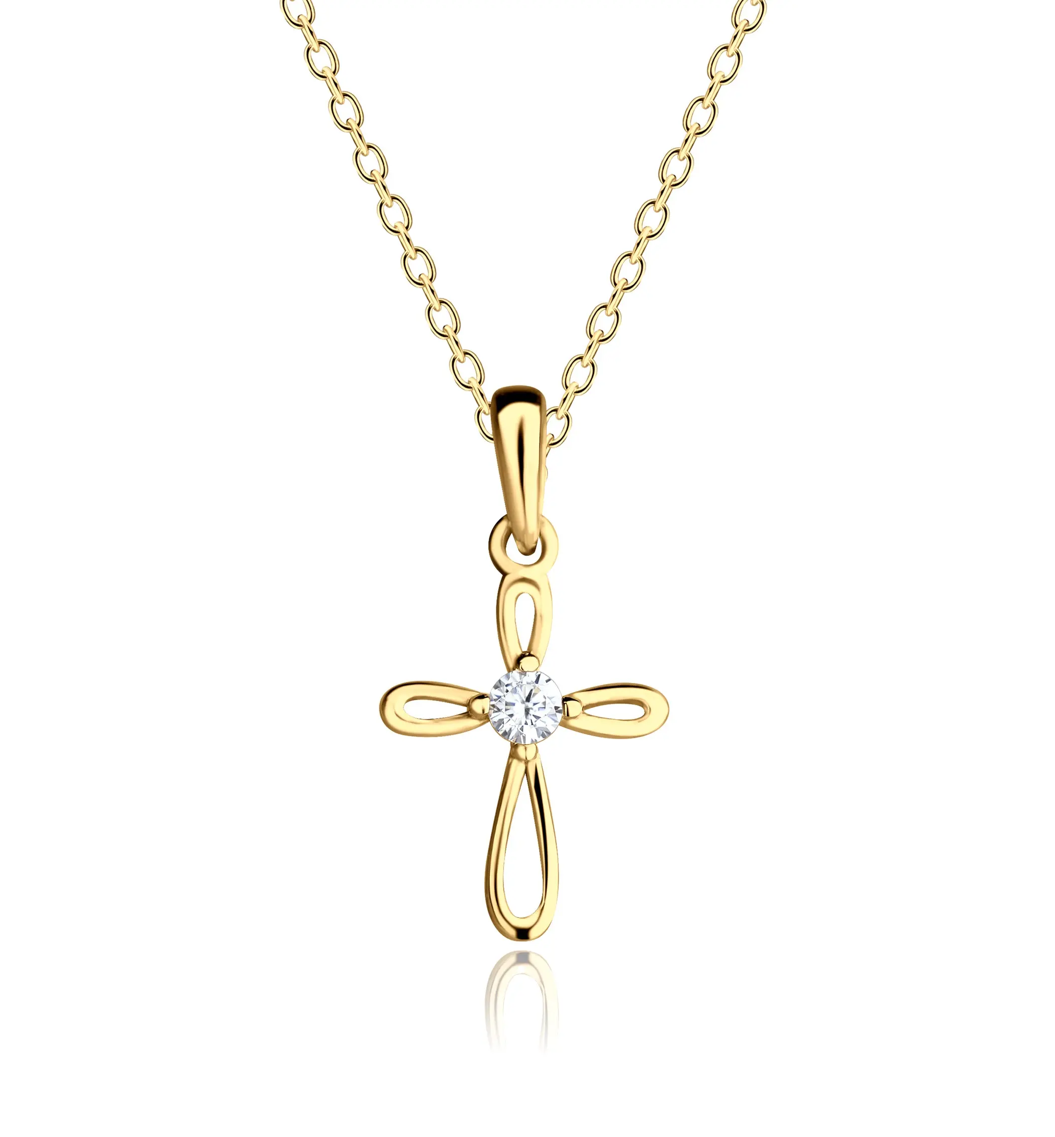 Children’s Infinity Cross Necklace with Cubic Zirconia in Sterling Silver or 14K Gold-Plated
