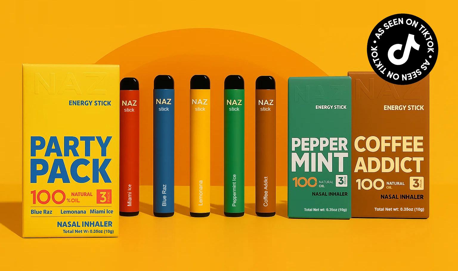 NAZ Electric Nasal Inhaler Stick - Portable Essential Oil Aromatherapy Vaporizer for Sinus Relief Congestion Energy Boost Non-Medicated Cool Refreshing 3-Pack Mixed Fruit Flavors Natural Menthol Peppermint Camphor Relax Healthcare