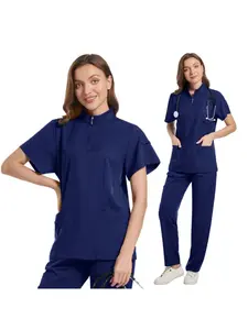 Doctor Nurse Uniforms Woman Fitted Scrub Set Beauty Salon Workwear Scrubs Top-Pants Spa Nursing Tunic Suit Clothes