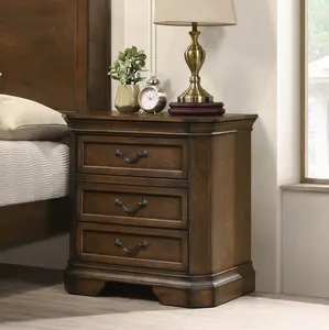 Roundhill Furniture Maderne Traditional Wood 3-Drawer Nightstand