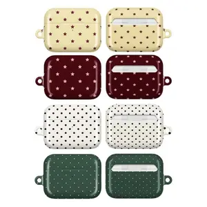 Minimalist Star & Polka Dot AirPods Case | Cute Retro Burgundy, Cream, Green & White | Glossy Hard Protective Cover for AirPods 1/2/3/4 & Pro