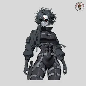 Masked Assassin Anime Girl Sticker – Tactical Dark Waifu Vinyl Decal for Laptop and Car