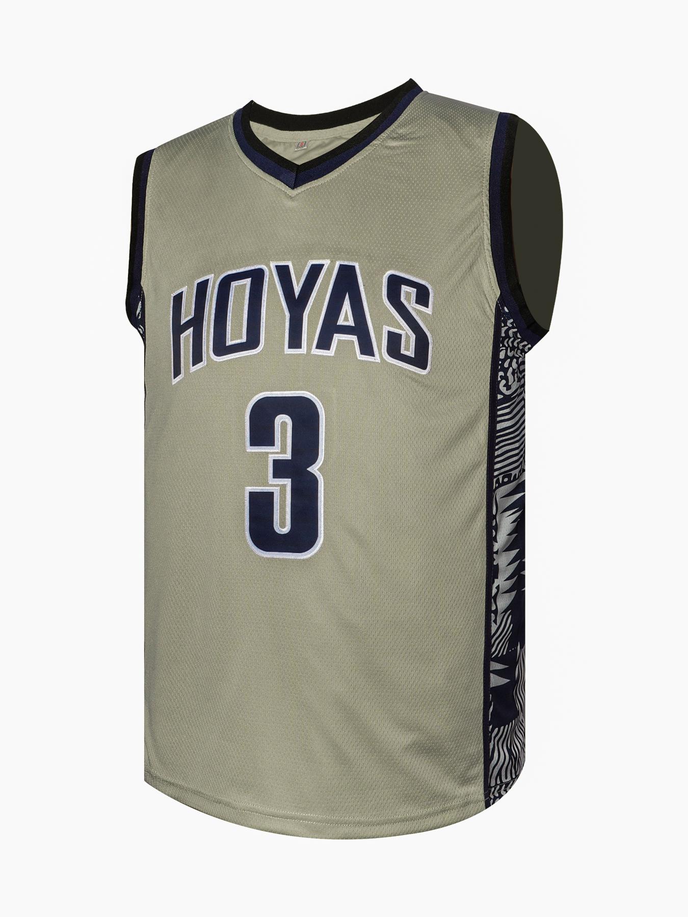 Men's #3 Hoyas Iverson Embroidery Basketall Jersey Retro Navy&Gery V-Neck Breathable Mesh 90s Hip Hop Style Polyester Sports Clothing