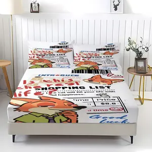 Zootopia Movie Themed Bed Sheet (Including 1 Bed Sheet And 2 Pillowcases), Animal Pattern Digital Printed Bedding, Very Suitable For Exclusive Bedroom Decoration For Children, Boys, And Girls