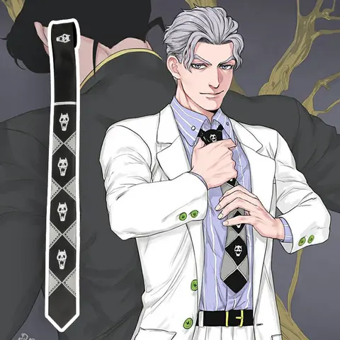 Killer Queen tie Fashion accessories,JJBA Diamond is unbreakable Kira Yoshikage tie, anime merchandise, collectible figure  handmade DK style match a suit