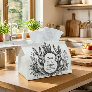 Tissue Box Holder Peter Rabbit text with rabbit illustration - Multifunctional Napkin Dispenser for Home, Party, Car Decor - Decorative Tissue Paper Organizer, Living Room, Bedside Table - Compatible with Tissues/Roles/Sheets