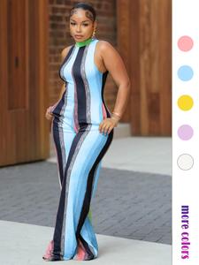 Women's Colorblock Striped Print Tank Jumpsuit, Casual Sleeveless Jumpsuit for Summer, Fashion Women's Clothing for Daily Wear, Womenswear