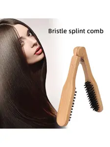 1pc Hair Straightener Comb V-Shaped Hair Straightening Comb Ionizing Hot Brushing Wooden Folding Combs