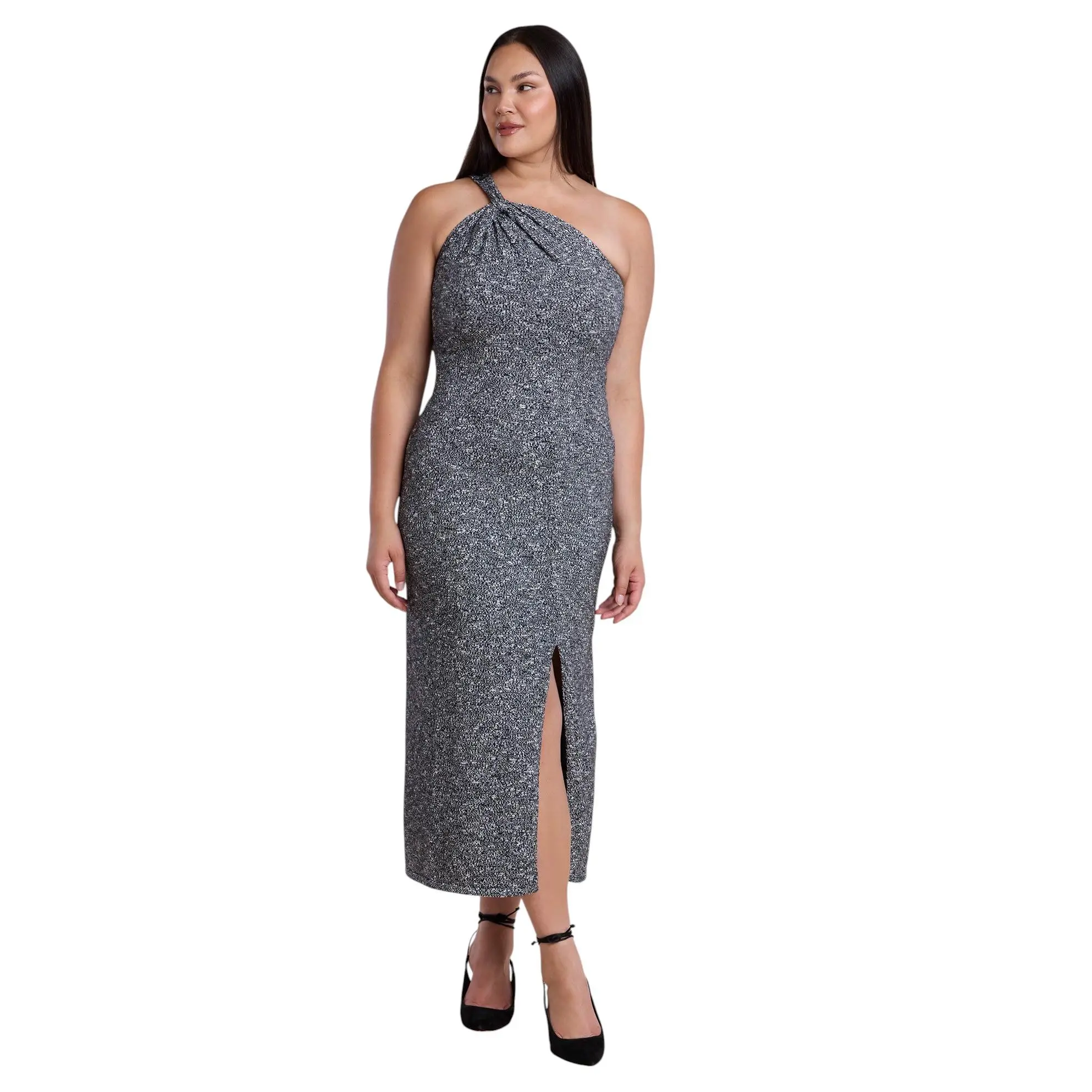 ELOQUII Women's Plus Size Twisted One-Shoulder Sweater Maxi Dress