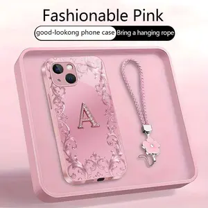 Suitable for [iPhone 15] high-end women's phone case🥰，free four-leaf clover lanyard included—choose any one of the 26 letters. Drop-resistant and fingerprint-proof. YM99