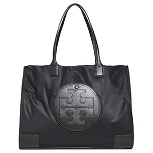 Tory Burch Ella Medium Tote Bag in Black Fabric for Women's Commute with Large Capacity