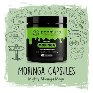 Padmura Organic Moringa Powder Capsules 1000mg - USDA Organic Certified, Gluten Free, 120 Capsules for Natural Healthcare, Vitamin with Iron Iron