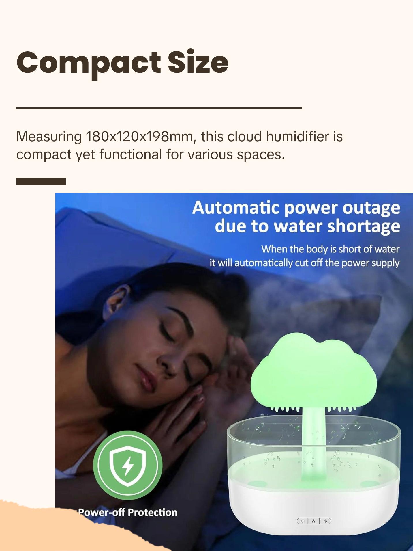 SASONN Rain Cloud Humidifier Water Drip with 7 Color Lights, Adjustable Raindrop Flow Rate, Waterless Automatic Power-Off Protection, 180x120x198mm